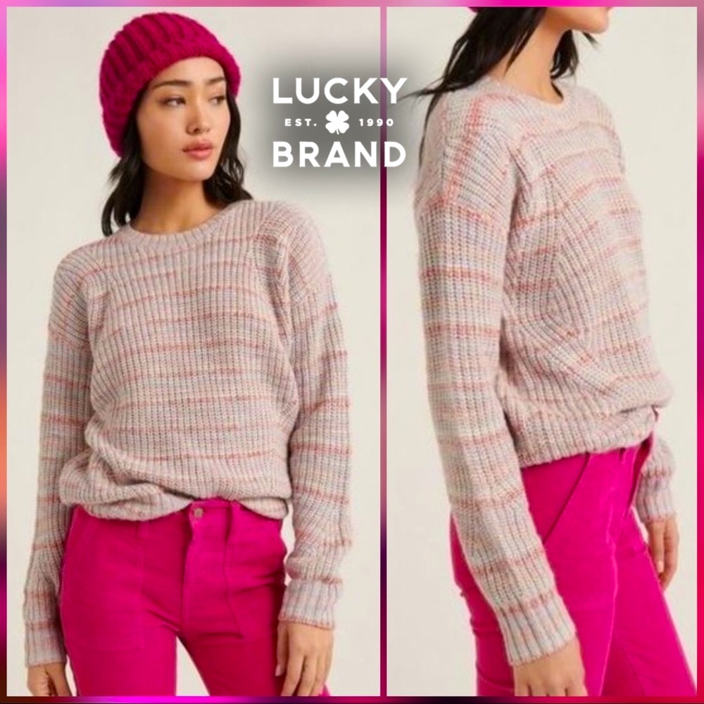 2🍒/$36~Lucky Brand Pink Marled Pullover Sweater~Medium